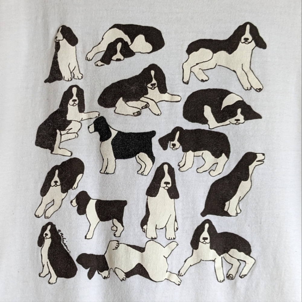 ๐พ Vintage 90s Dog Graphic T-shirt M/L White and Black - Picture 2 of 5